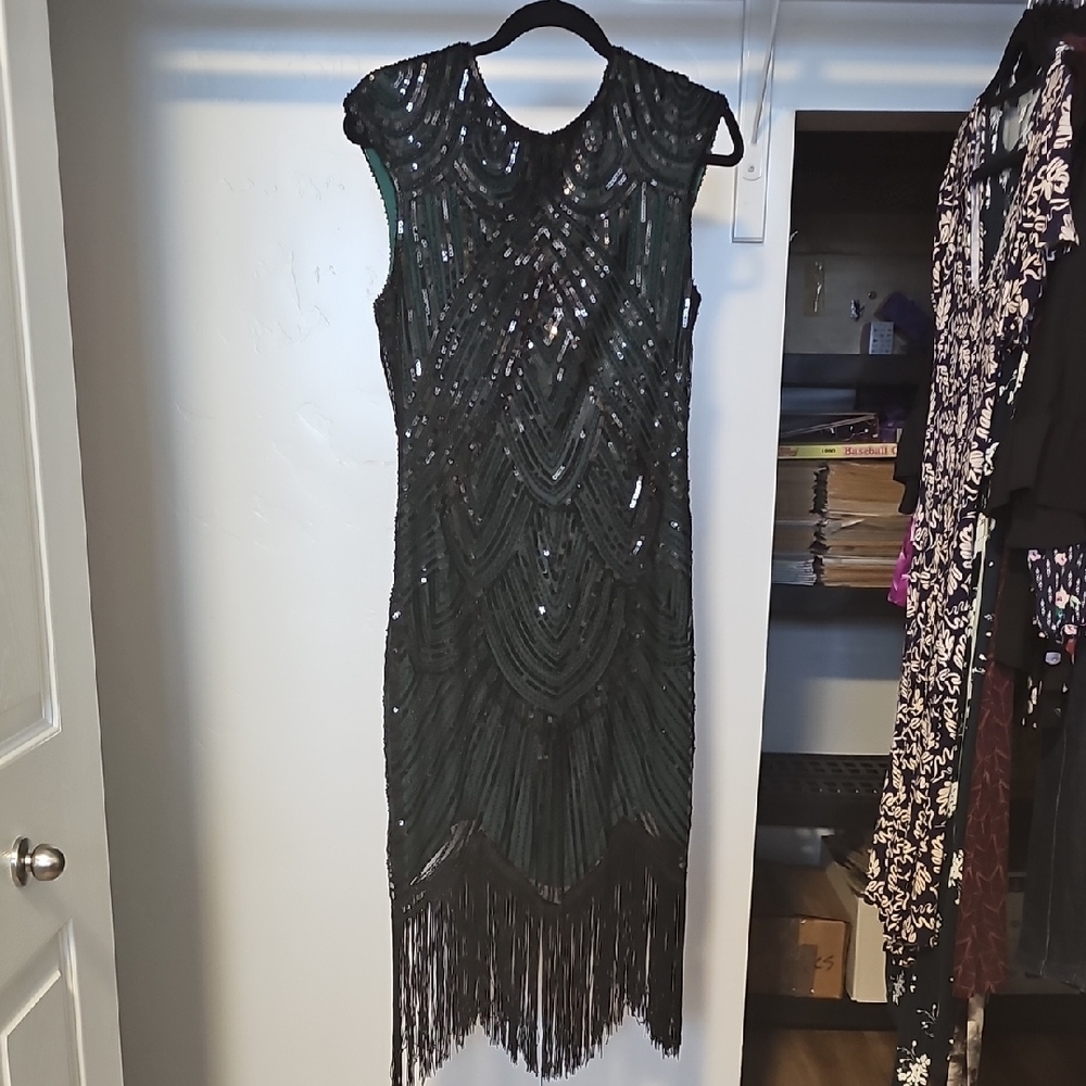 Daisy Black and Silver Sequin Embellished Midi Dress